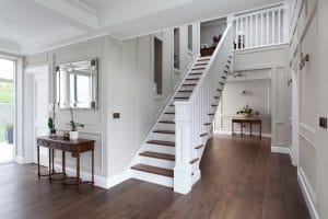 dark hardwood flooring in hallway